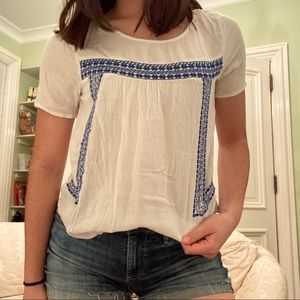 Blue and white embroidered Forever 21 blouse